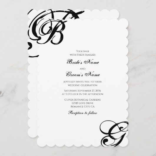 Einmalige Hochzeit mit Schwarzweiß-Script Einladung (Vorne/Hinten)