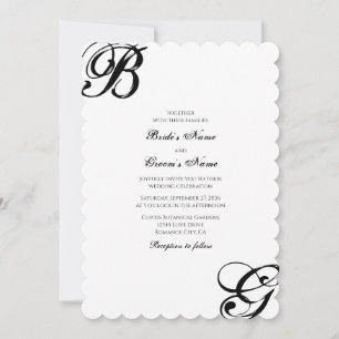 Einmalige Hochzeit mit Schwarzweiß-Script Einladung