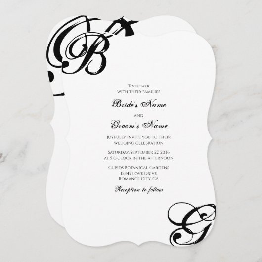 Einmalige Hochzeit mit Schwarzweiß-Script Einladung (Vorne/Hinten)