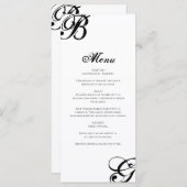 Einmalige Hochzeit mit Schwarzweiß-Script Menükarte (Vorne/Hinten)