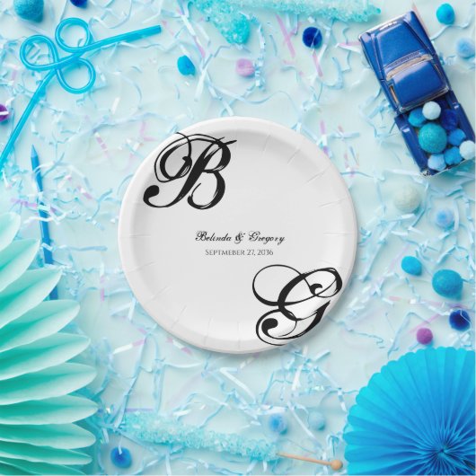 Einmalige Hochzeit mit Schwarzweiß-Script Pappteller (Party)