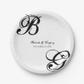 Einmalige Hochzeit mit Schwarzweiß-Script Pappteller (Vorderseite)