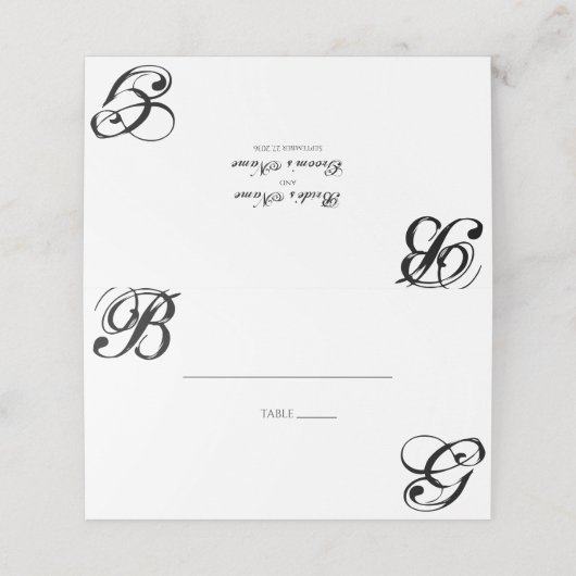 Einmalige Hochzeit mit Schwarzweiß-Script Platzkarte (Außenseite Aufgefaltet)