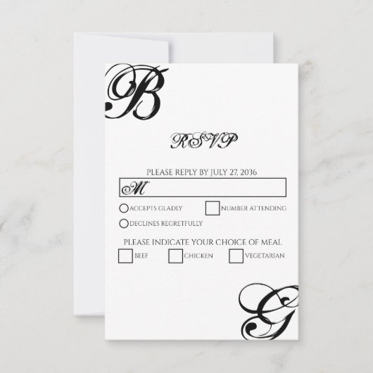 Einmalige Hochzeit mit Schwarzweiß-Script RSVP Karte (Vorderseite)