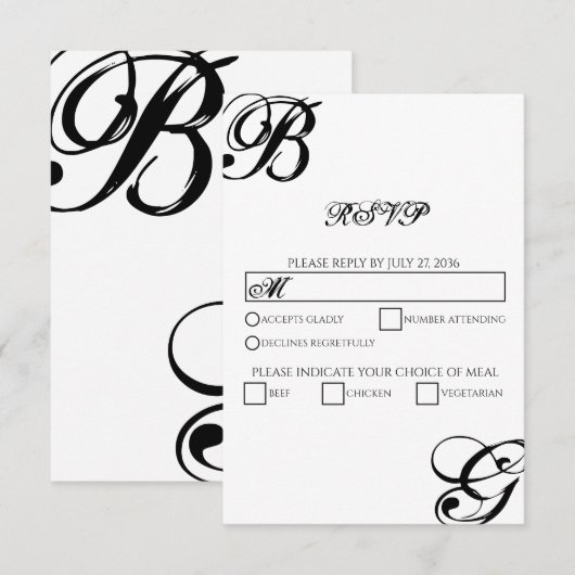 Einmalige Hochzeit mit Schwarzweiß-Script RSVP Karte (Vorne/Hinten)