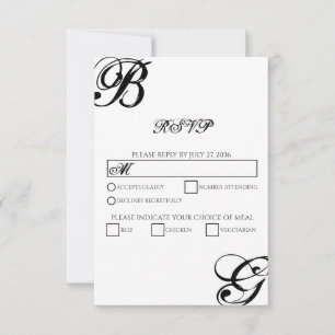 Einmalige Hochzeit mit Schwarzweiß-Script RSVP Karte