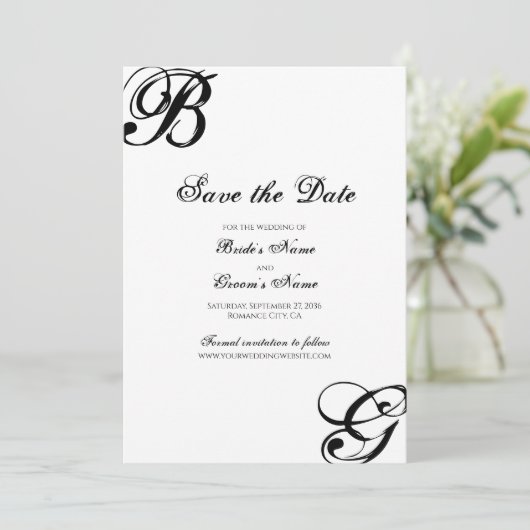 Einmalige Hochzeit mit Schwarzweiß-Script Save The Date (Stehend Vorderseite)