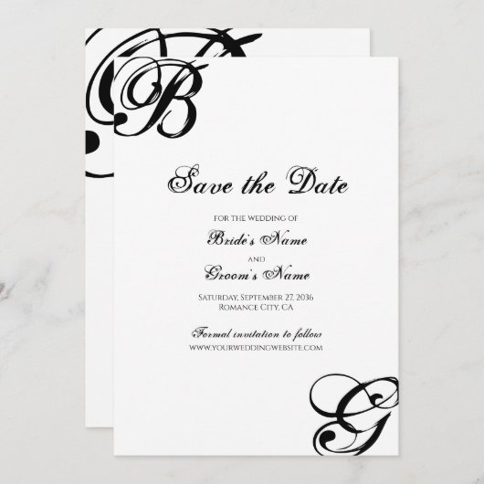 Einmalige Hochzeit mit Schwarzweiß-Script Save The Date (Vorne/Hinten)