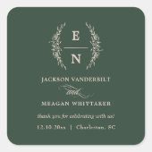 Einmalige Hochzeit von Floral gestapelten Initiale Quadratischer Aufkleber (Vorderseite)