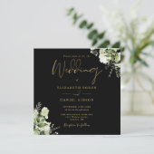 Einmalige Hochzeit von Schwarz und Gold Greenery S Einladung (Stehend Vorderseite)