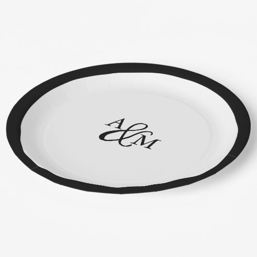 Einmalige Hochzeit von Schwarz-Weiß-Ampersand Pappteller (Schrägansicht)