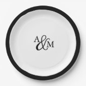 Einmalige Hochzeit von Schwarz-Weiß-Ampersand Pappteller (Vorderseite)
