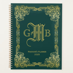 Einmalige Hochzeitsmonogramm Gold Frame Dunkelgrü Planer