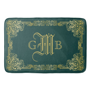Einmalige Hochzeitsmonogramm Gold Frame Dunkelgrün Badematte