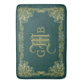 Einmalige Hochzeitsmonogramm Gold Frame Dunkelgrün Badematte (Vorderseite Vertikal)