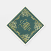 Einmalige Hochzeitsmonogramm Gold Frame Dunkelgrün Serviette (Ecke)