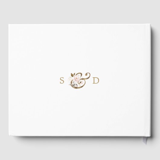 Einmalige Rosa Blush-Blume Monogram-Hochzeit Gästebuch (Rückseite)