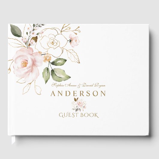 Einmalige Rosa Blush-Blume Monogram-Hochzeit Gästebuch (Vorderseite)