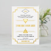 Einmalige Schwarz-, Gold- und White Art Deco-Hochz Folieneinladung (Stehend vorne)