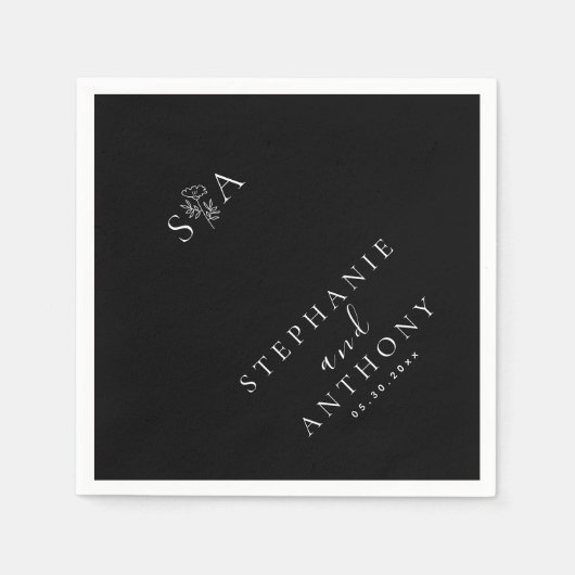 Einmalige Schwarz-Weiß-Wildblume Hochzeit Serviette (Vorderseite)