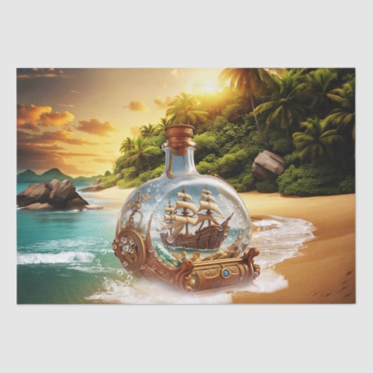 Einmalige und phantastische Flasche mit Schiff Seidenpapier (Vorderseite)