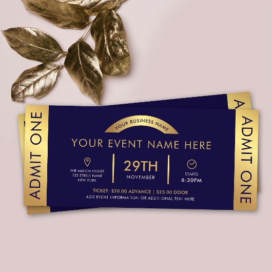 Einmalige Vergabe des Navy & Gold Event Ticket Bus Einladung