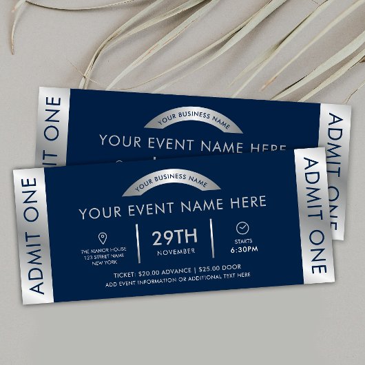 Einmalige Vergabe eines Navy & Silver Event Ticket Einladung