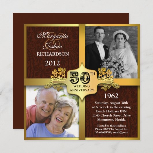 einmalige zwei Fotos Einladungen zum 50. Jubiläum (Vorne/Hinten)