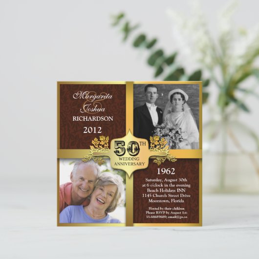 einmalige zwei Fotos Einladungen zum 50. Jubiläum (Stehend Vorderseite)