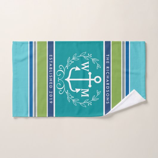 Einmaliger Anchor Laurel Wreath Aqua Stripes Handtuch (Handtuch)