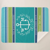 Einmaliger Anchor Laurel Wreath Aqua Stripes Sherpadecke (Vorderseite (Horizontal))