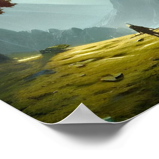 Einmaliger Bergbaum - Landschaftsgrafik Poster (Ecke)