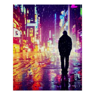 Einmaliger Cyberpunk in Regenplakaten Poster