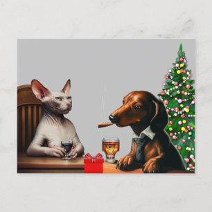 Einmaliger Weihnachtshund und Katze Postkarte
