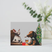Einmaliger Weihnachtshund und Katze Postkarte (Stehend Vorderseite)
