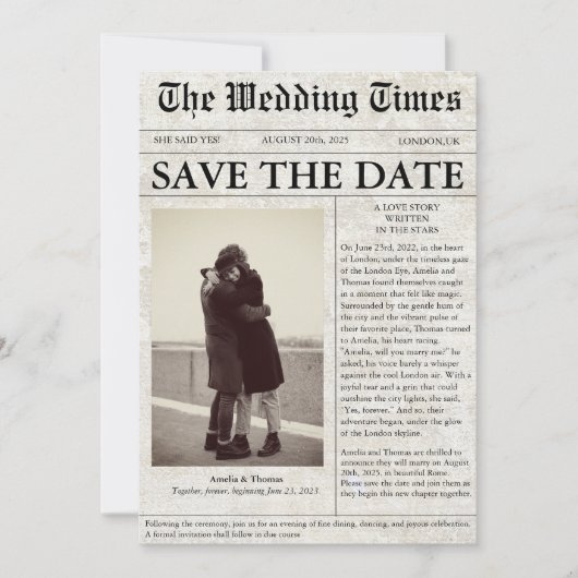 Einmaliges Foto Hochzeit speichern Sie das Datum Einladung (Vorderseite)