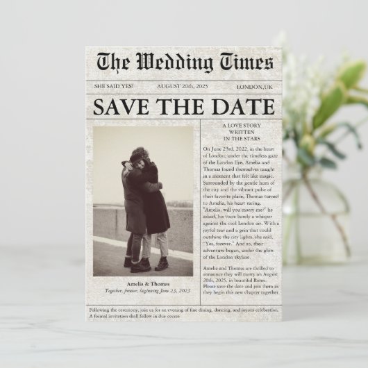 Einmaliges Foto Hochzeit speichern Sie das Datum Einladung (Stehend Vorderseite)