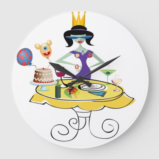 Einmaliges Mädchen mit einem Festtisch Große Wanduhr (Vorderseite)