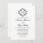 Einmaliges Schwarz-Weiß-Wappen-Monogramm-Hochzeit Einladung (Vorne/Hinten)