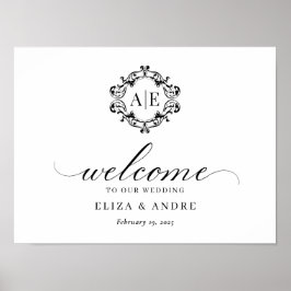 Einmaliges Schwarz-Weiß-Wappen-Monogramm-Hochzeit Poster