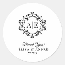 Einmaliges Schwarz-Weiß-Wappen-Monogramm-Hochzeit Runder Aufkleber