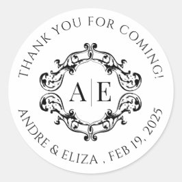 Einmaliges Schwarz-Weiß-Wappen-Monogramm-Hochzeit Runder Aufkleber