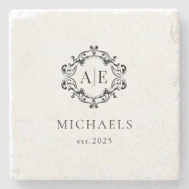 Einmaliges Schwarz-Weiß-Wappen-Monogramm-Hochzeit Steinuntersetzer