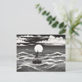 Einmaliges Segelboot in Monlit Waves Postkarte (Stehend Vorderseite)