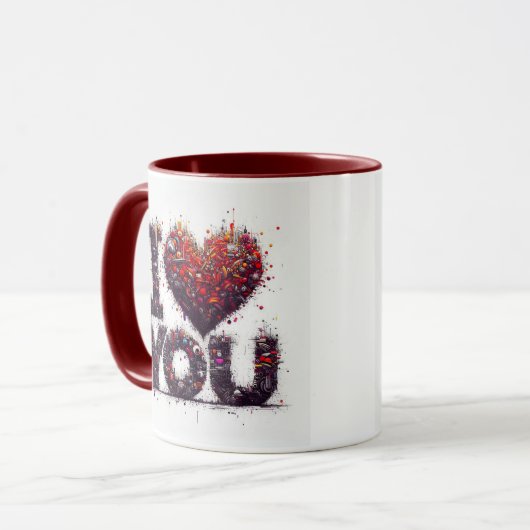 Einprägen in einer Tasse mit "I Liebe You" (Vorderseite Links)