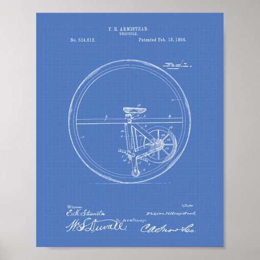 Einrad 1894 Patentart Blueprint Poster (Vorne)