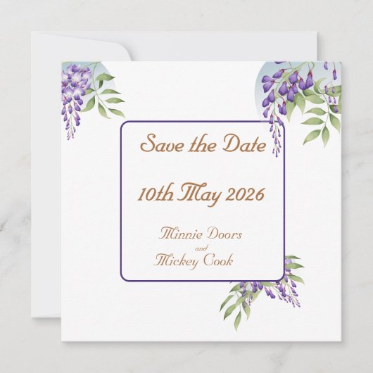 Einrichtung der Blume Wisteria Save The Date (Vorderseite)