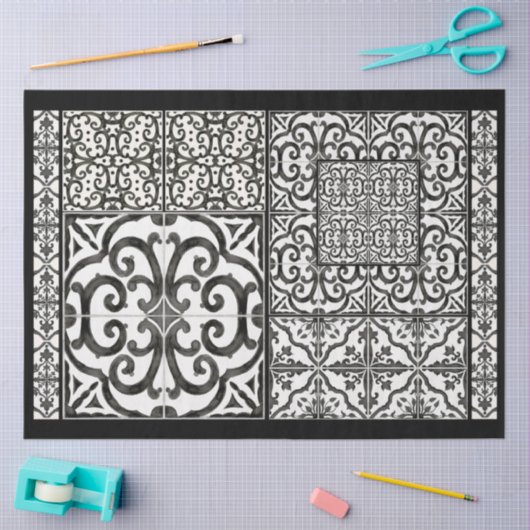 Einrichtung des Bauernhauses Schwarz-Weiß-Fliesen Seidenpapier (Basteln)