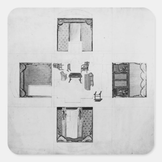 Einrichtung für einen kleinen zeichnend Raum Quadratischer Aufkleber (Vorderseite)