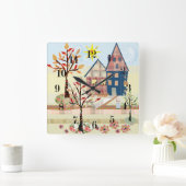 Einrichtung, Häuser, Dorf Quadratische Wanduhr (Zuhause)